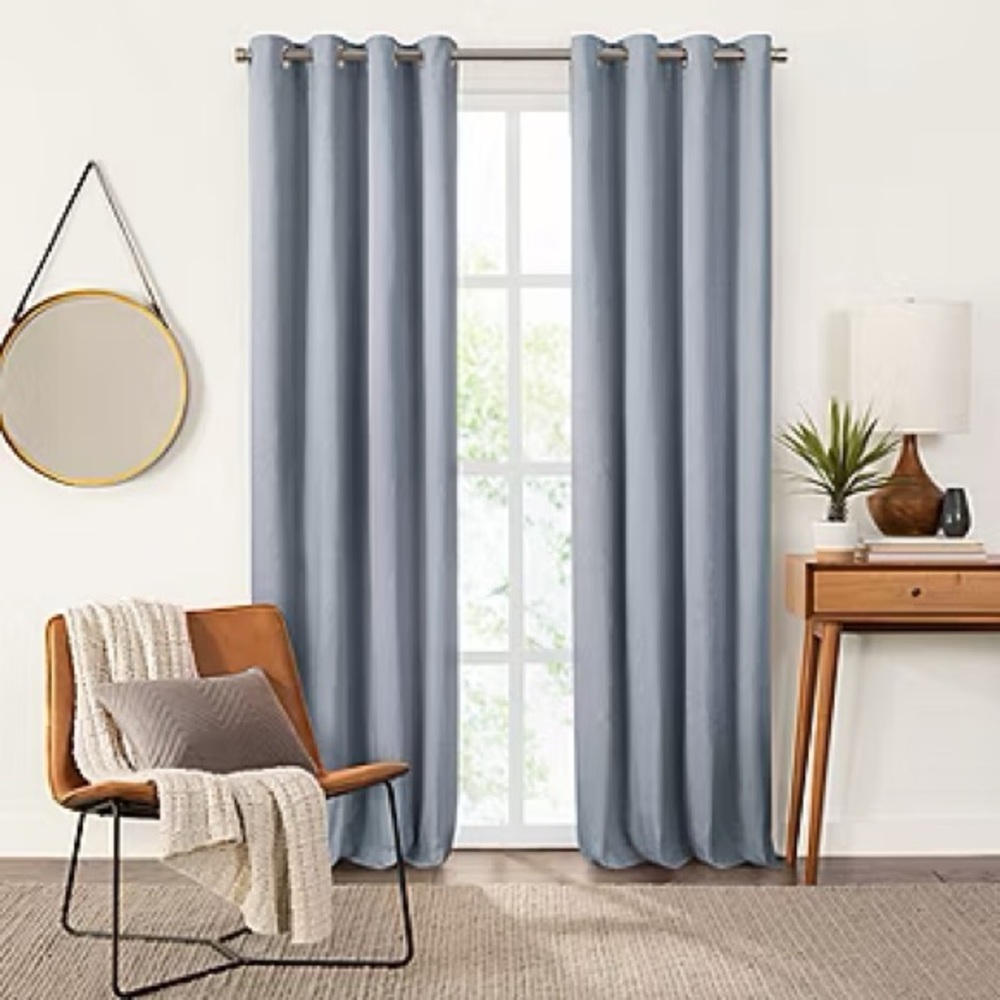 FIELDCREST Devin Solid Cotton Chambray 100% Blackout Grommet Curtain One Panel